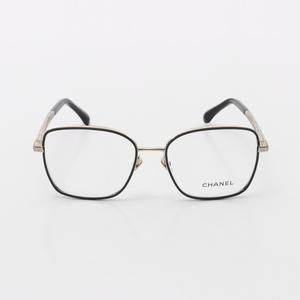 CHANEL Square Shape Optical Glasses, Plastic, GP, Women's, Black and Gold, 22...
